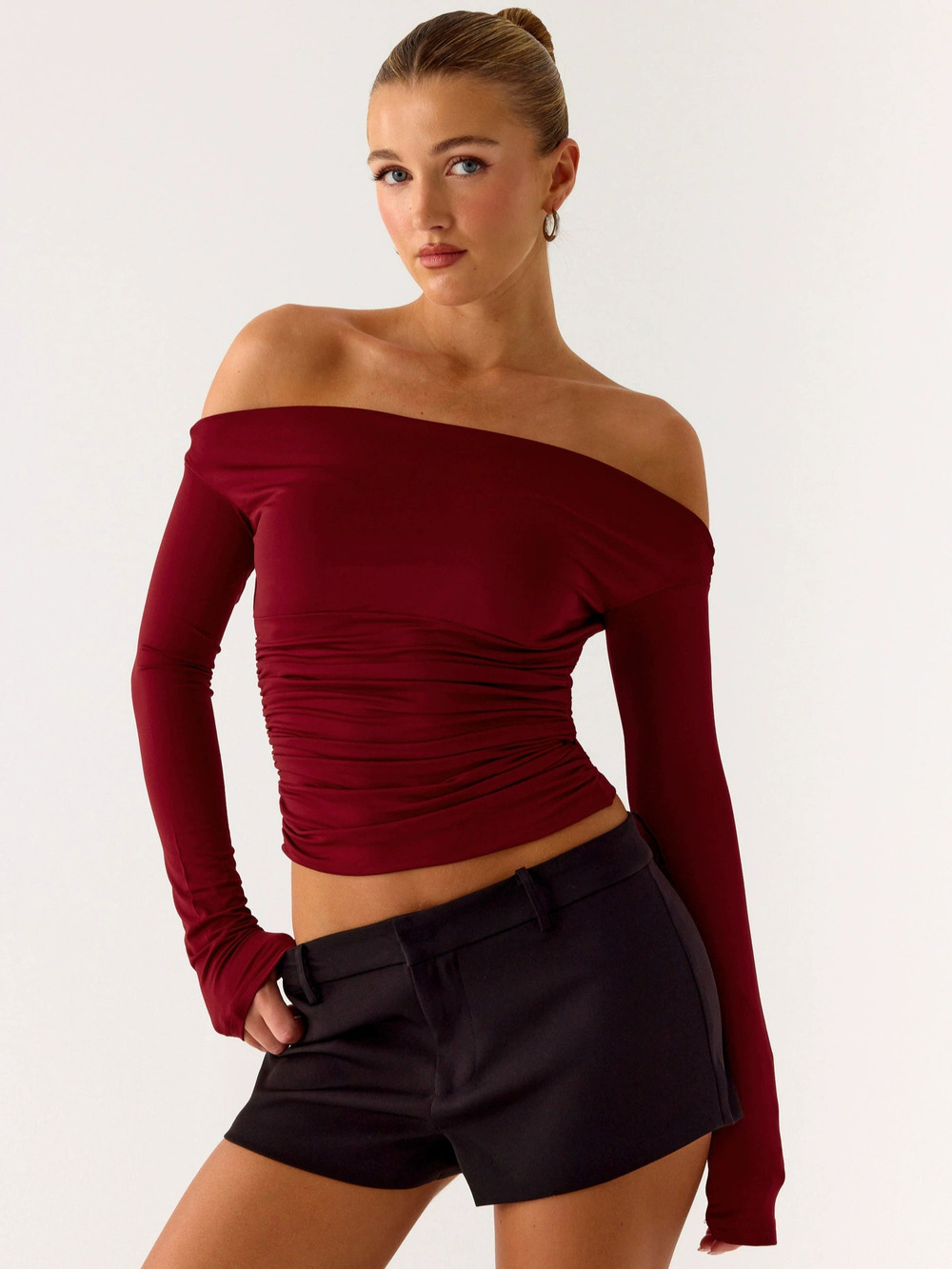 Zara Off Shoulder Long Sleeve Slim Fit Pullover Top Fall